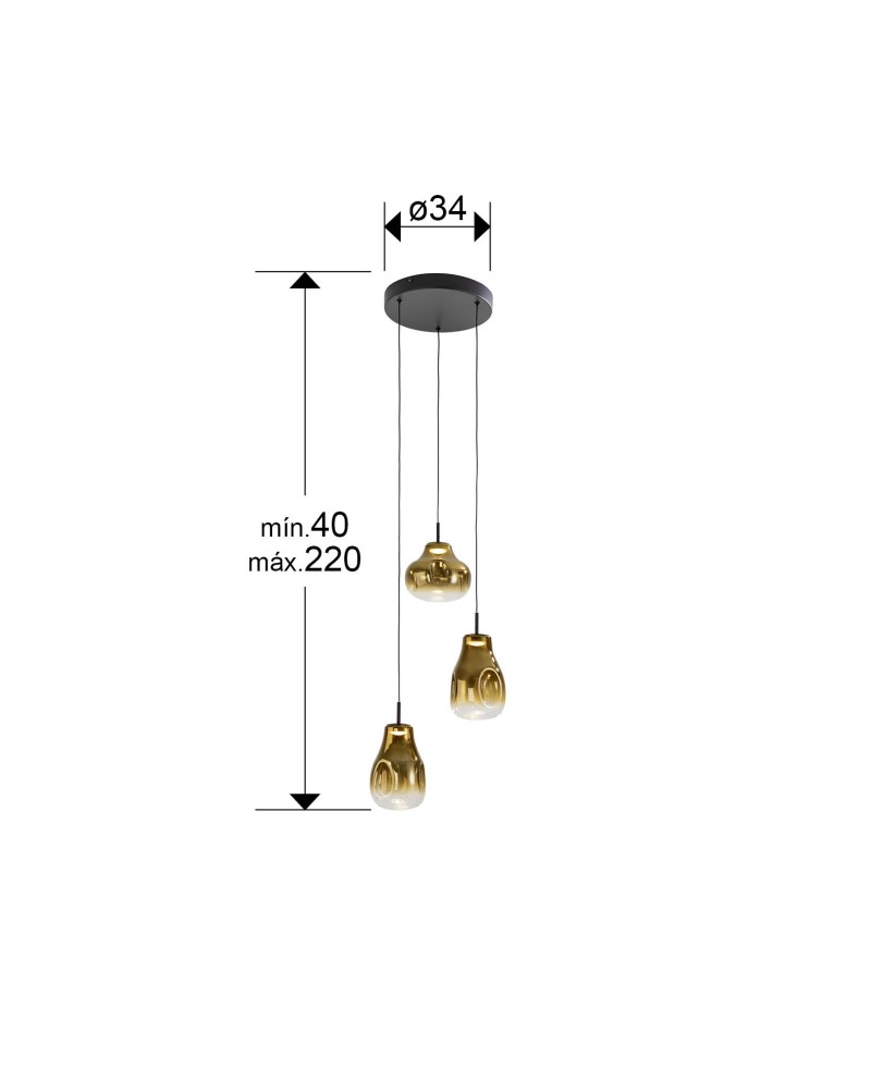 ALEDIS- LAMPARA 3L NEGRO-DORADO